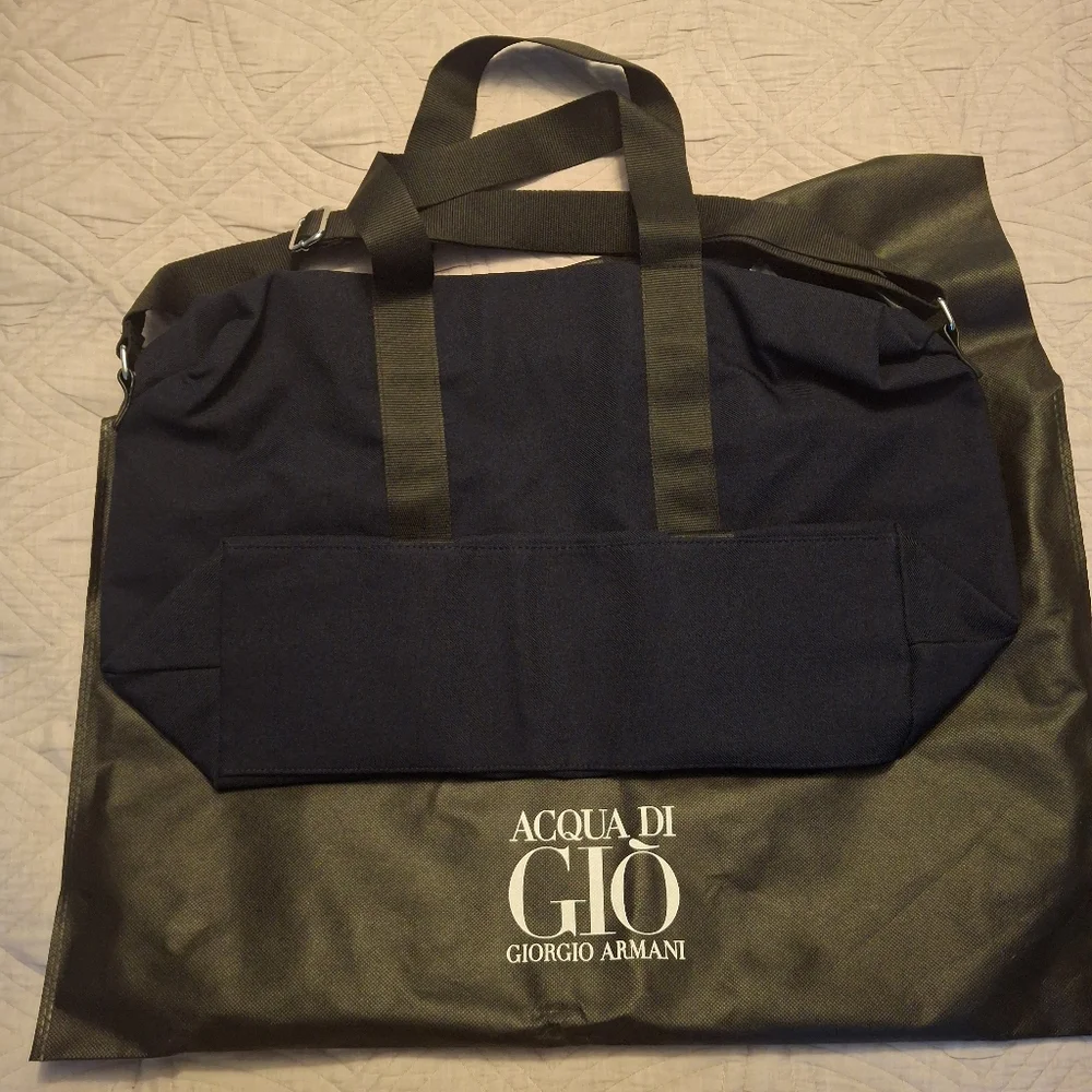 Giorgio Armani Dark Blue and Black Duffel Bag